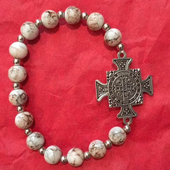 White St. Benedict Maltese Cross Bracelet - Picture 2 of 4